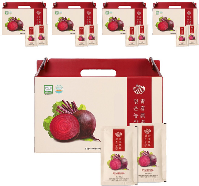 청춘농장 유기농 레드비트즙, 2.4L, 5개