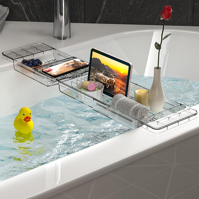 생활업글연구소 반신욕 확장형 욕조 트레이, 투명, 1개