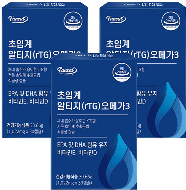 Funeat 超臨界rTG Omega-3魚油膠囊, 30.66g, 3盒