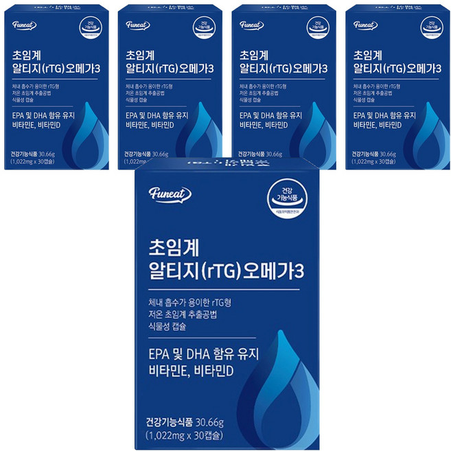 Funeat 超臨界rTG Omega-3魚油膠囊, 30.66g, 5盒