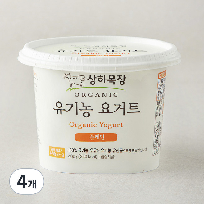 상하목장 유기가공식품인증 플레인, 400g, 4개