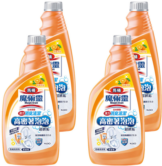 Kao 花王 Magiclean 魔術靈 高密泡馬桶清潔劑 更替瓶 強力消臭清潔 柑橘消臭, 500ml, 4瓶
