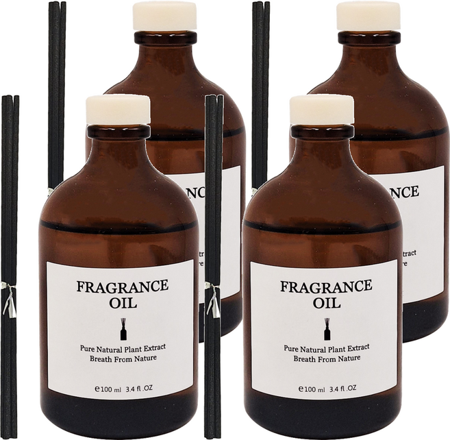 FRAGRANCE 法式精油茶色擴香瓶 小口徑, 4件, 銀色山泉, 100ml