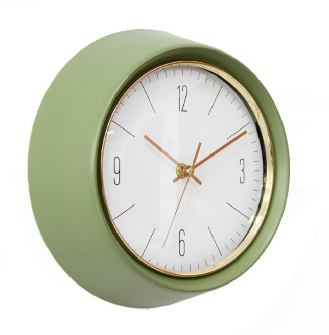 오브민 레트로 저소음 마카롱 벽시계, 올리브그린 + 골드