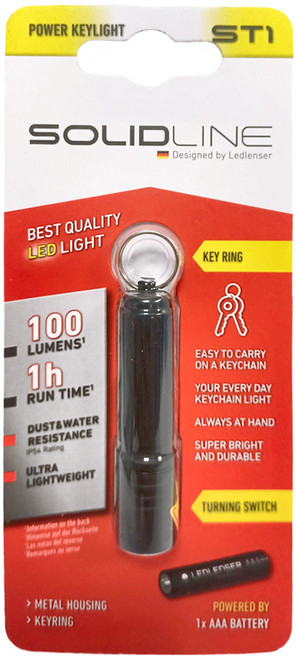 SOLIDLINE ST1 鑰匙圈型手電筒 - 100流明 1小時續航 超輕量 防塵防水, 黑色, 1個