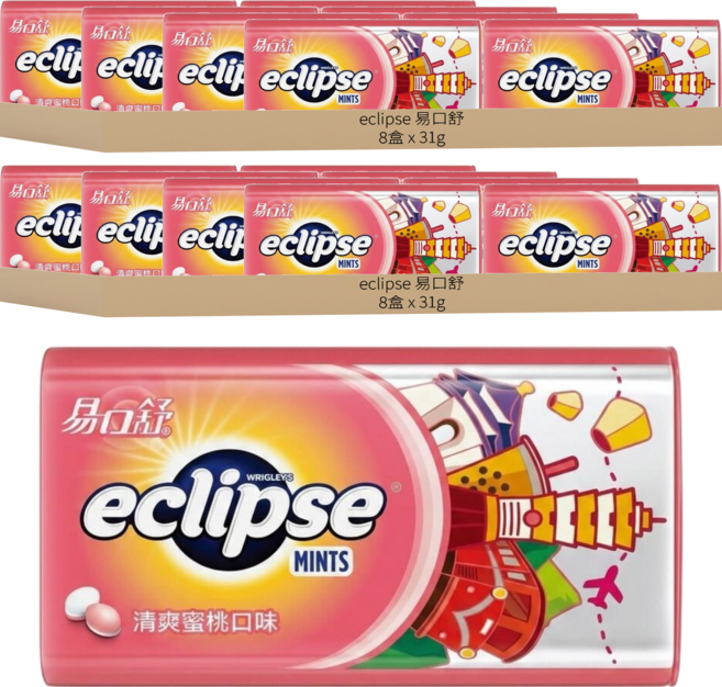eclipse 易口舒 無糖薄荷錠 清爽蜜桃口味, 31g, 16盒
