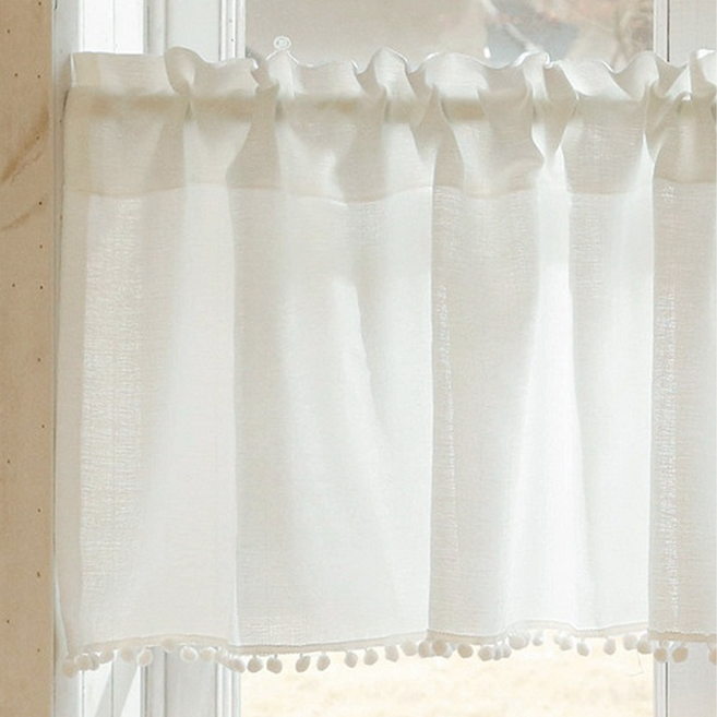 바롬몰 화이트 자수 볼 엣지 바란스 커튼