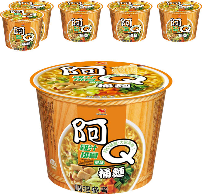 統一 阿Q桶麵 雞汁排骨風味麵 107g, 6入