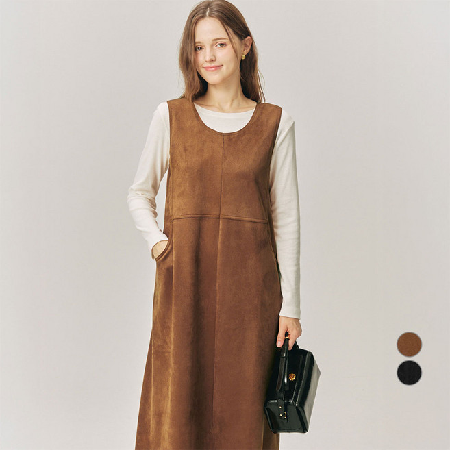 ELLEPARIS 여성용 페이크 스웨이드 이지핏 레이어링 원피스