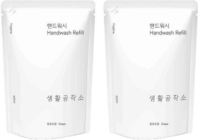 생활공작소 핸드워시 솝 리필 청포도향, 400ml, 2개 - 쿠팡