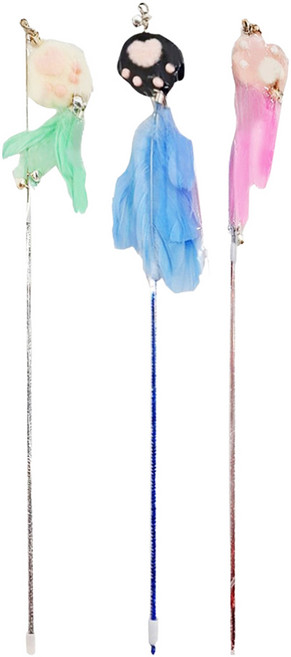 寵物夢工廠 貓掌逗貓棒, 顏色隨機, 3支