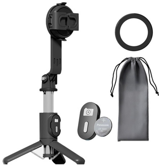 누아트 6단 조절 흔들림 방지 맥세이프 2배 자력 블루투스 셀카봉 삼각대 + 클램프형 듀얼킷 + 전용파우치, 블랙, 1개