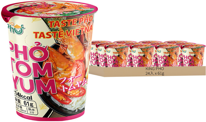 KING PHO 王麵河粉 酸辣蝦湯風味 61g, 24入