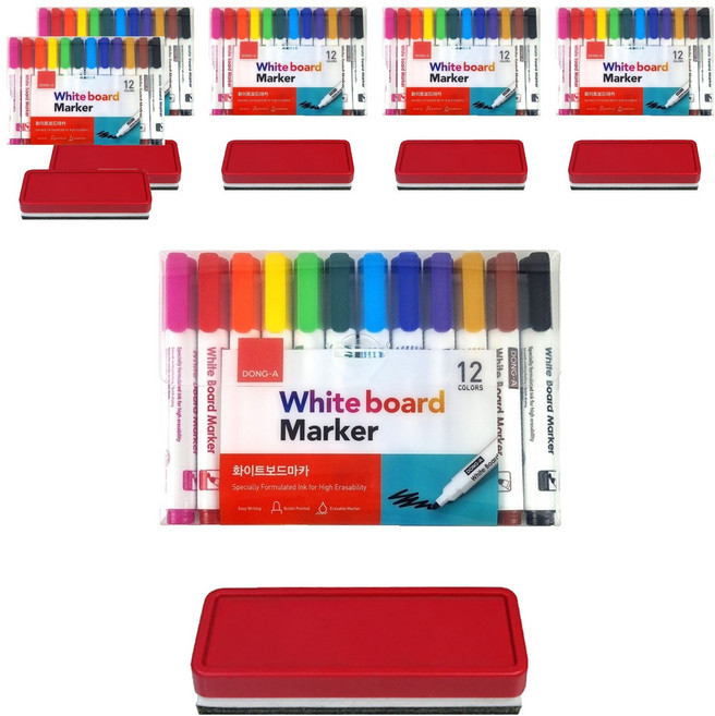 동아 화이트 보드마카 + 보드지우개, 혼합색상, 6세트