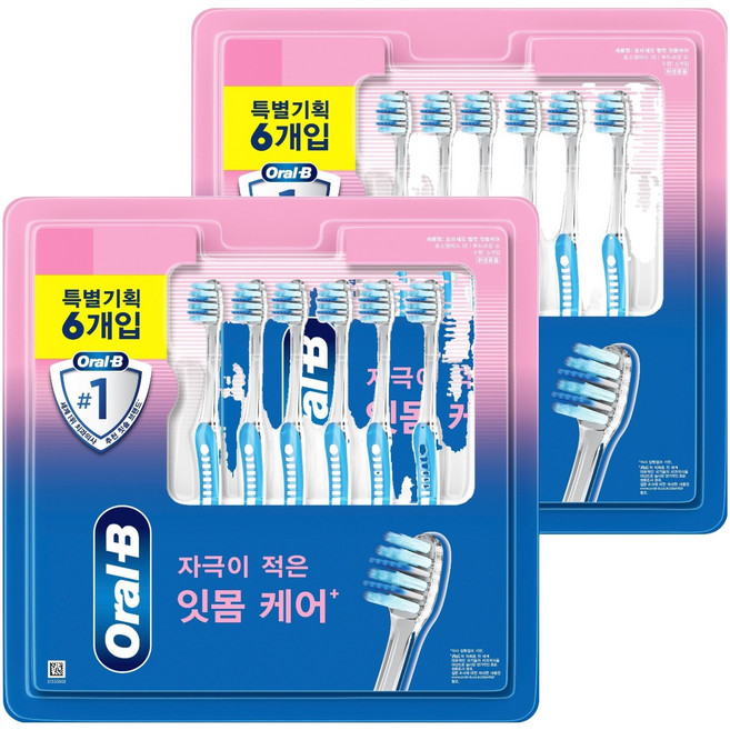 오랄비 벨벳 초소형헤드 잇몸케어 칫솔, 6개입, 2개