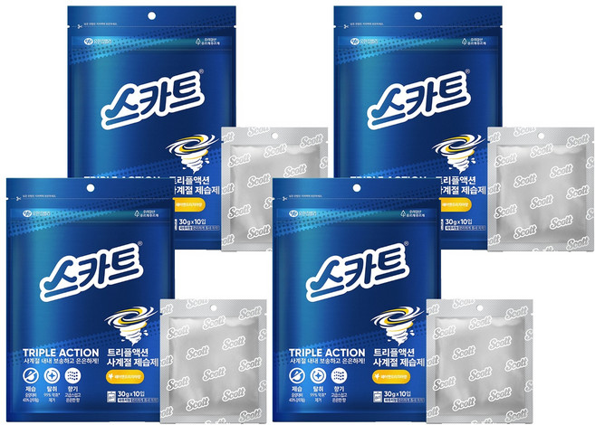 스카트 트리플액션 사계절 제습제 페어앤프리지아향 본품, 300g, 4개