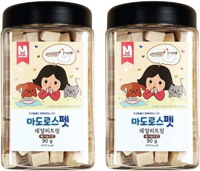 마도로스펫 반려동물 데일리 트릿 동결건조간식, 혼합맛(북어/치킨), 90g, 2개