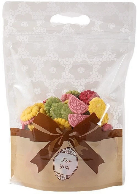 드라마벨류 스탠딩 손잡이 갈색리본 지퍼백, 30개, 1개입