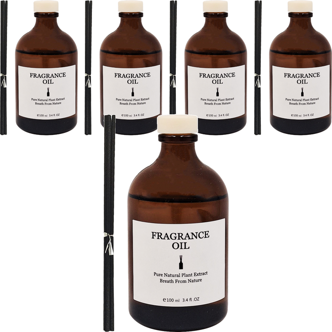 FRAGRANCE 法式精油茶色擴香瓶 小口徑, 5件, 銀色山泉, 100ml
