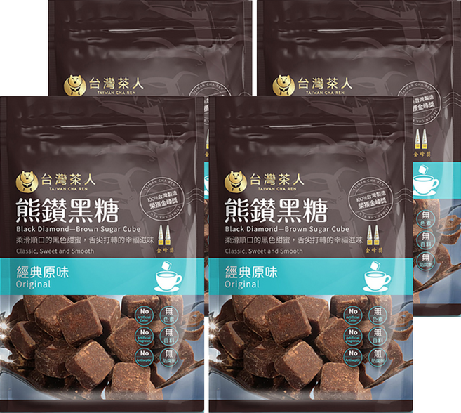 台灣茶人 熊鑽黑糖磚 經典原味, 136g, 4袋