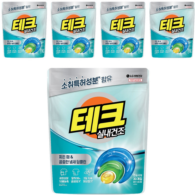 테크 실내건조 캡슐세제, 30개입, 5개