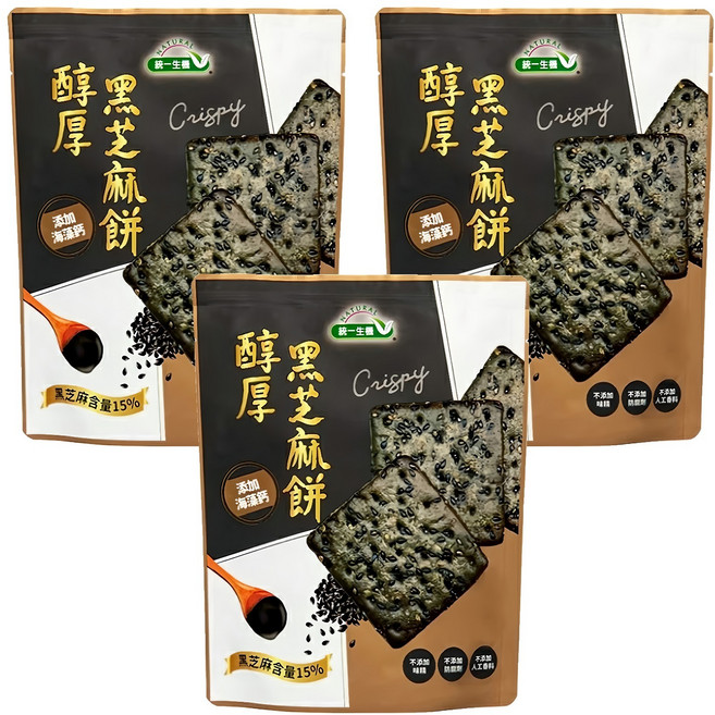 統一生機 醇厚黑芝麻餅, 124g, 3個