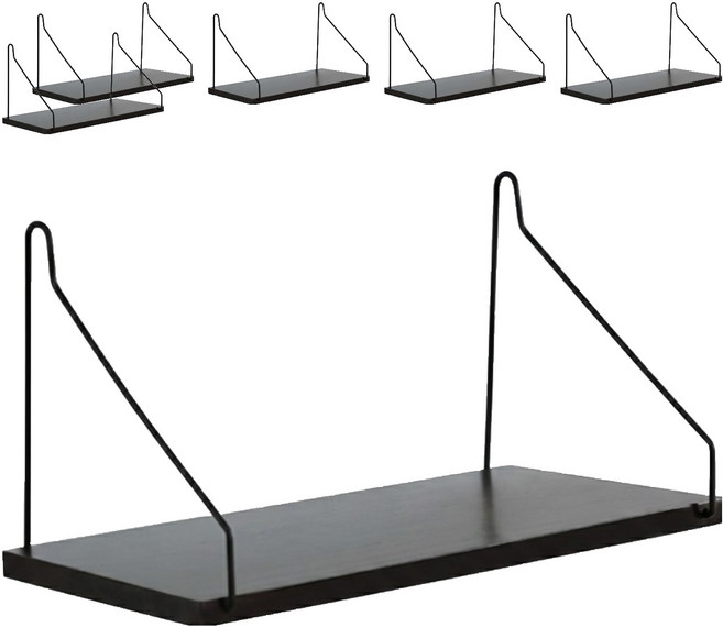 一字牆上置物架, 黑色, 6個