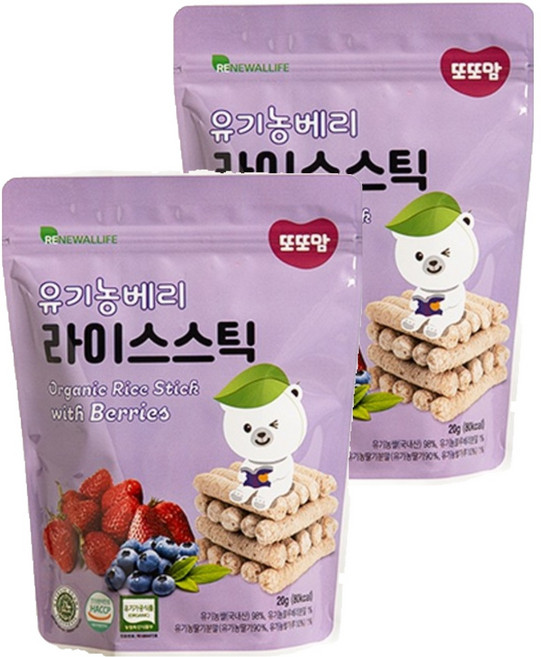 또또맘 유기농 라이스스틱, 베리, 20g, 2개