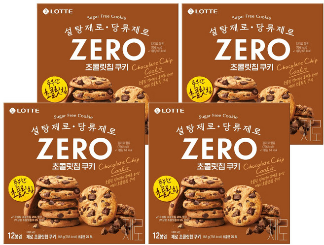 롯데제로 초콜릿 칩 쿠키 12p, 168g, 4개