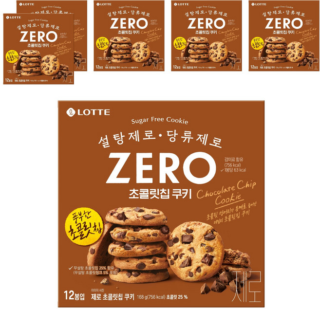 롯데제로 초콜릿 칩 쿠키 12p, 168g, 6개