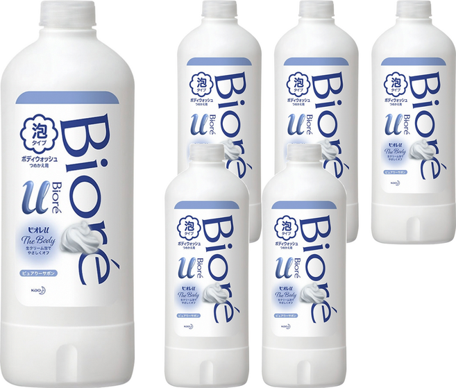 Biore 蜜妮 台灣公司貨 高彈潤沐浴慕絲 清新皂香 補充瓶, 450ml, 6瓶