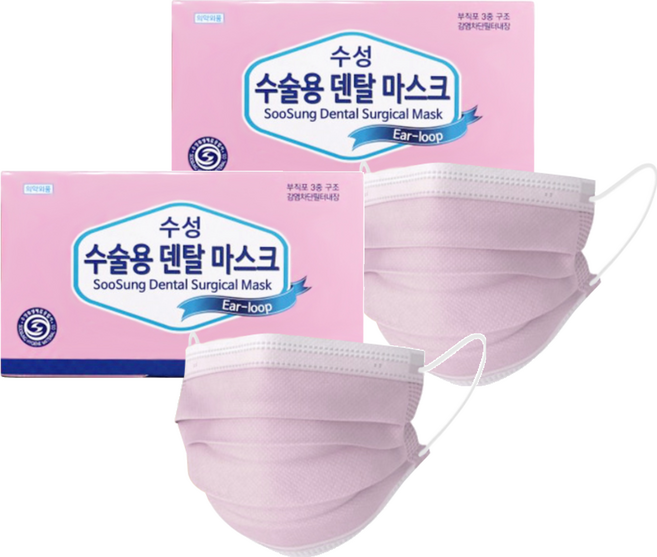 수성 수술용 덴탈 마스크, 50개입, 2개, 핑크