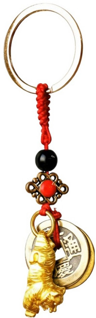 虎爺旺運 五帝錢鑰匙圈 10cm, 1個, 金