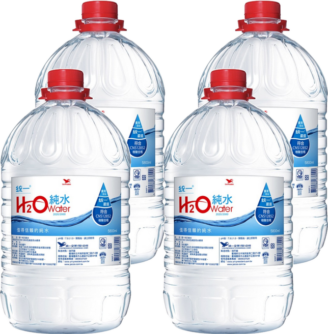 統一 H2O 純水, 5.8L, 4桶