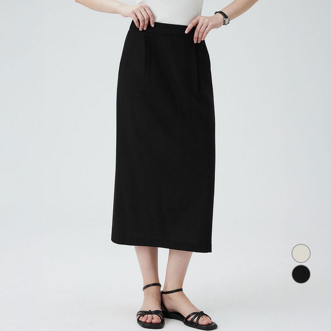 ELLEPARIS 여성용 소프트 린넨 하프밴딩 롱 스커트