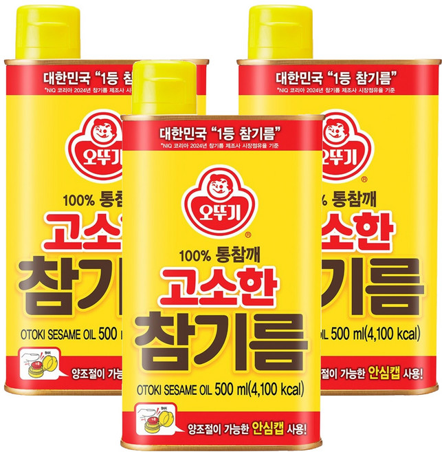 오뚜기 고소한 참기름, 500ml, 3개