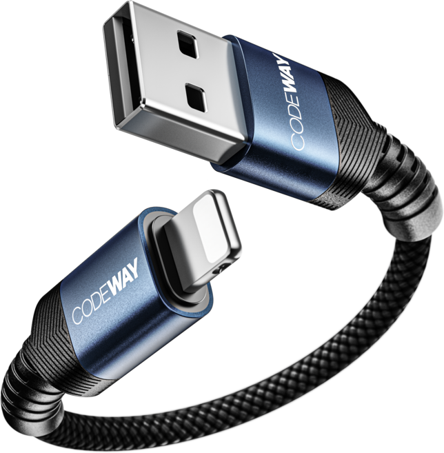 코드웨이 라이트닝 고속충전 데이터 숏 케이블, 15cm, 블루 (A to L), 1개