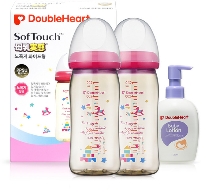 더블하트 젖병 240ml 트윈팩 + 베이비로션 250ml 세트, 노꼭지, 토이, 1개