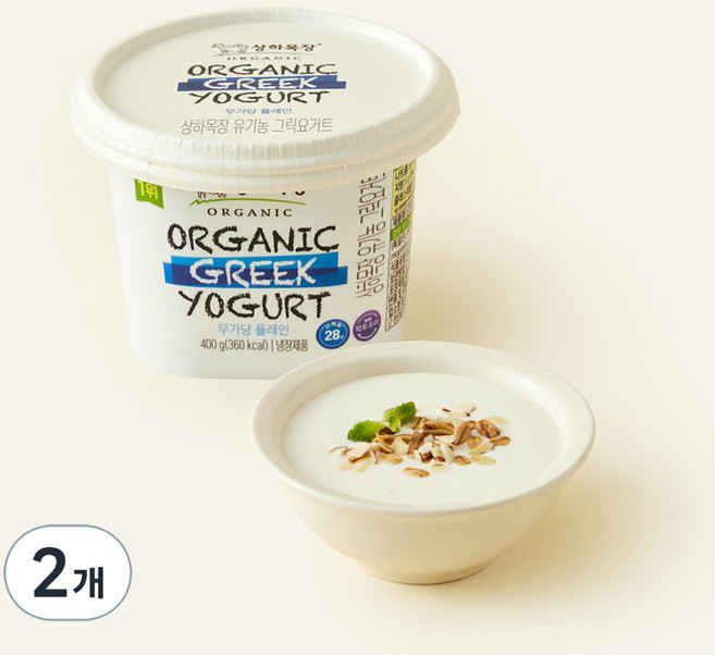 상하목장 유기농 인증 무가당 그릭요거트 플레인, 400g, 2개