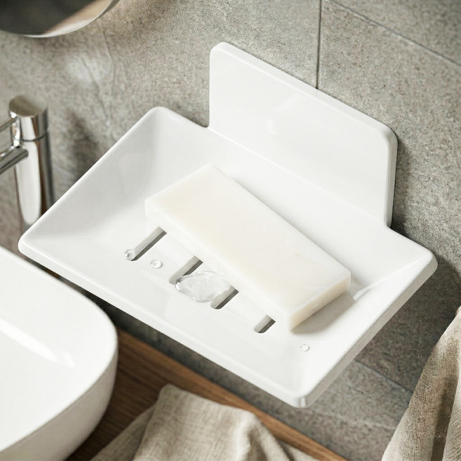 한봄누리 모던 디자인 욕실 세면대 비누 받침대, 1개, 화이트