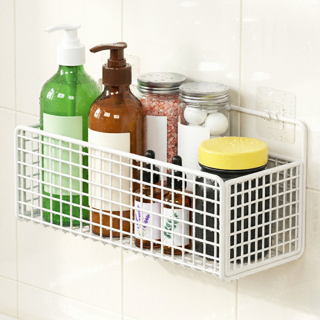 한봄누리 다용도 바스켓 무타공 욕실선반, 화이트, 2개
