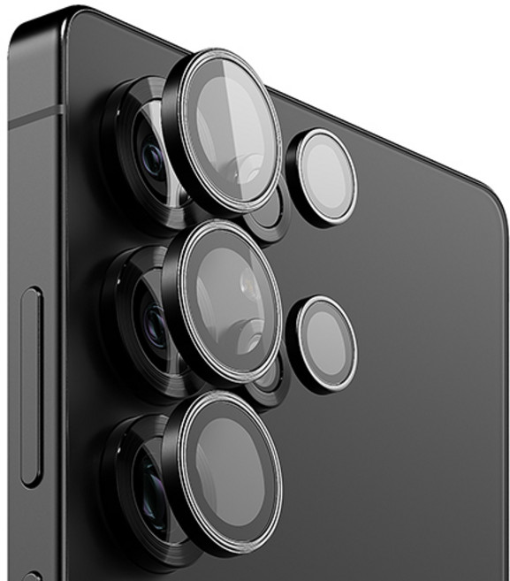 빅쏘 빛번짐 방지 부착가이드 갤럭시 후면 카메라 렌즈 링 강화유리 휴대폰 보호필름 블랙, 1세트