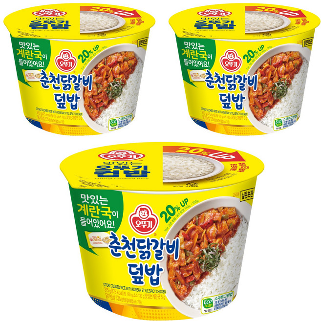 오뚜기 컵밥 춘천닭갈비덮밥+계란국, 315g, 3개