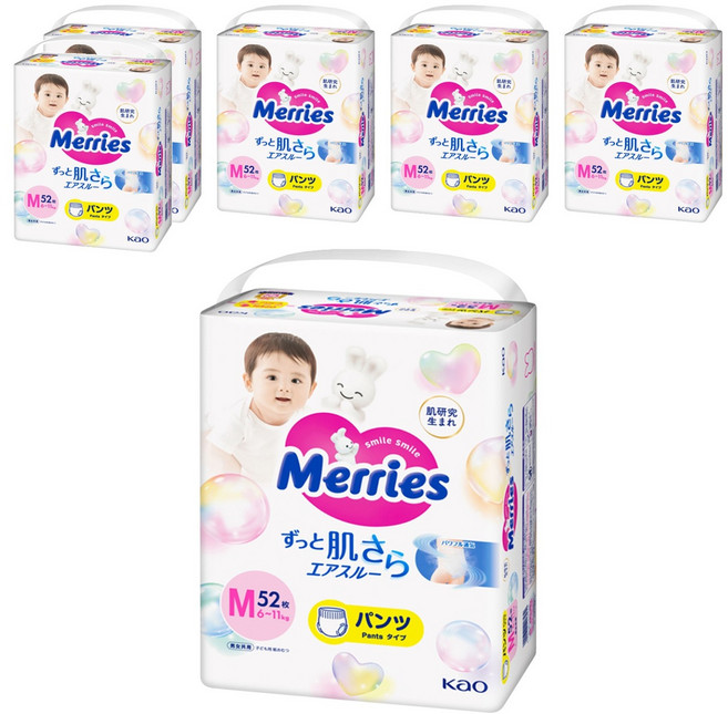 Merries 妙而舒 日本境內版 金緻柔點透氣褲型尿布, M, 312片
