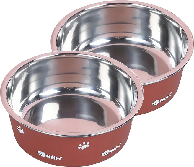寵物夢工廠 北歐風不鏽鋼腳印碗, 紅棕色, 2個