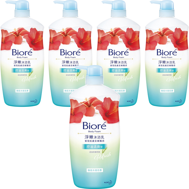 Biore 蜜妮 淨嫩沐浴乳 控油清爽型 熱情木槿花香, 1kg, 5瓶