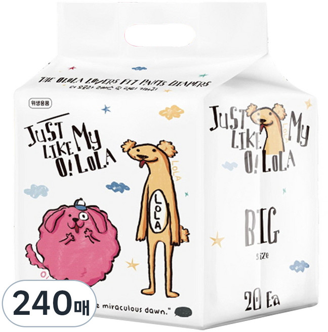 OLOLA 러버스핏 팬티기저귀 아동용, 빅형(Big), 240매