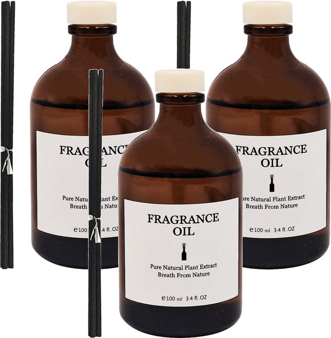 FRAGRANCE 法式精油茶色擴香瓶 小口徑, 3件, 銀色山泉, 100ml