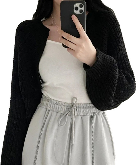 法式燈籠袖針織短版罩衫