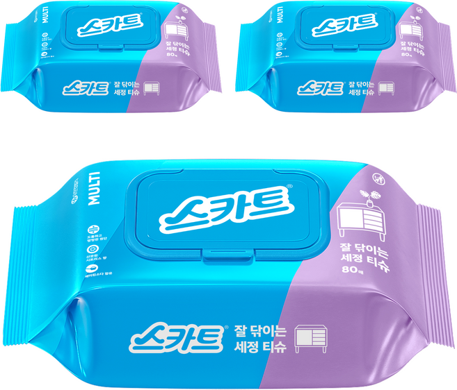 스카트 잘 닦이는 세정티슈, 3개